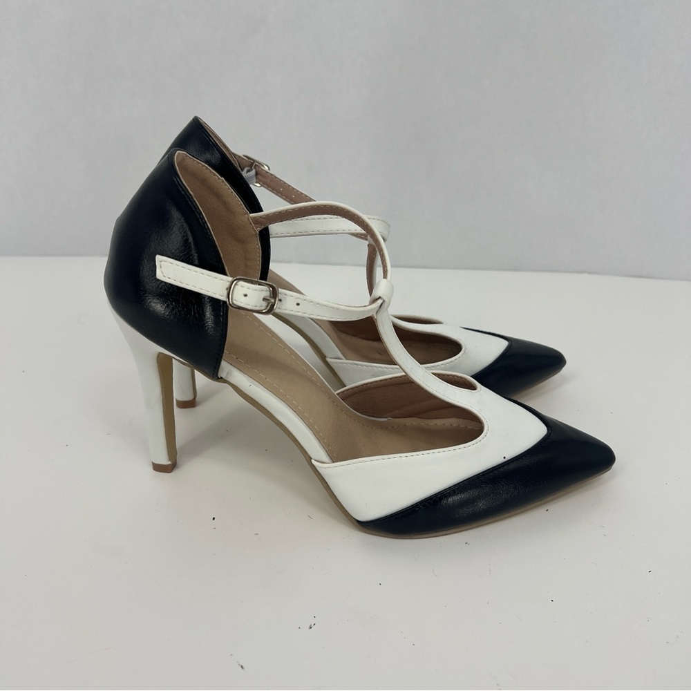 Elegant Black and White Heels, Run Small, fit like US 8M or 8.5